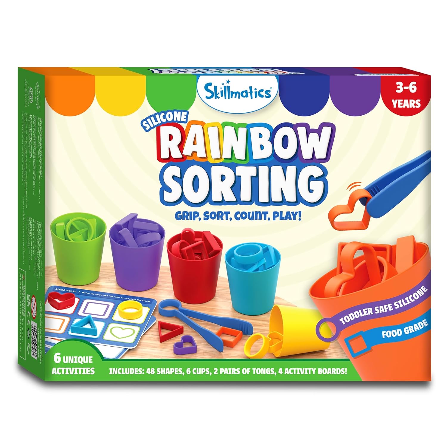 Skillmatics Silicone Rainbow Sorting Board Game - Learning & Educational Toy, Sorting, Counting & Sequencing Skills, Gift for Toddlers & Preschoolers Ages 3, 4, 5, 6